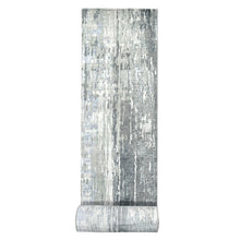 Load image into Gallery viewer, 2&#39;9&quot;x23&#39;8&quot; Sonic with Timberwolf Gray, Dense Weave, Abstract with Mosaic Design, Wool and Silk, Hand Knotted, XL Runner Persian Knot Oriental Rug FWR508368