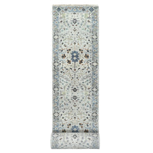 Load image into Gallery viewer, 2&#39;8&quot;x27&#39;8&quot; Oyster Gray, 100% Wool, Denser Weave, Hand Knotted, Vegetable Dyes, Oushak with Floral Motifs, XL Runner Oriental Rug FWR508410