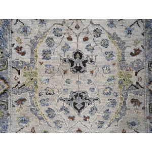 2'8"x27'8" Oyster Gray, 100% Wool, Denser Weave, Hand Knotted, Vegetable Dyes, Oushak with Floral Motifs, XL Runner Oriental Rug FWR508410