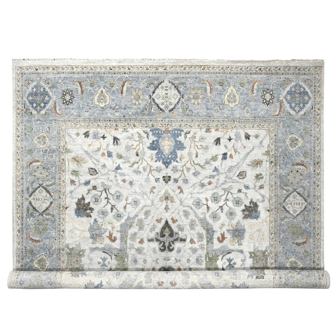 12'x12' Spanish Gray, Hand Knotted, Vegetable Dyes, Oushak with Floral Motifs, Denser Weave, Organic Wool, Square Oriental Rug FWR508422