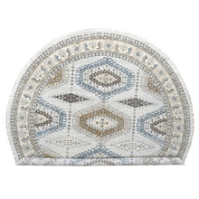 Load image into Gallery viewer, 12&#39;x12&#39; Cloud Gray, Densely Woven, Hand Knotted Persian Village Influence with Geometrical Medallions, Vegetable Dyes Extra Soft Wool, Round Oriental Rug FWR508572