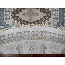 Load image into Gallery viewer, 12&#39;x12&#39; Cloud Gray, Densely Woven, Hand Knotted Persian Village Influence with Geometrical Medallions, Vegetable Dyes Extra Soft Wool, Round Oriental Rug FWR508572