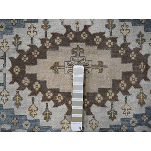 12'x12' Cloud Gray, Densely Woven, Hand Knotted Persian Village Influence with Geometrical Medallions, Vegetable Dyes Extra Soft Wool, Round Oriental Rug FWR508572