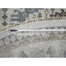 Load image into Gallery viewer, 12&#39;x12&#39; Cloud Gray, Densely Woven, Hand Knotted Persian Village Influence with Geometrical Medallions, Vegetable Dyes Extra Soft Wool, Round Oriental Rug FWR508572