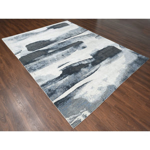 8'10"x11'9" Asphalt Black, Modern Abstract Design, Hand Knotted, Organic Wool, Nepali Weave, Oriental Rug FWR508584