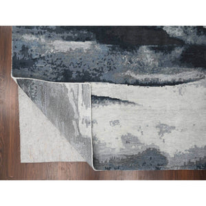 8'10"x11'9" Asphalt Black, Modern Abstract Design, Hand Knotted, Organic Wool, Nepali Weave, Oriental Rug FWR508584