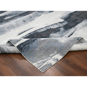 8'10"x11'9" Asphalt Black, Modern Abstract Design, Hand Knotted, Organic Wool, Nepali Weave, Oriental Rug FWR508584