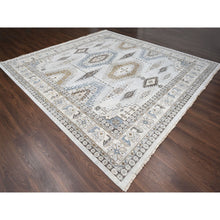 Load image into Gallery viewer, 12&#39;x12&#39; Matte Silver Gray, Hand Knotted, Soft Wool, Natural Dyes, Persian Village with Geometric Motifs, Square Oriental Rug FWR508656