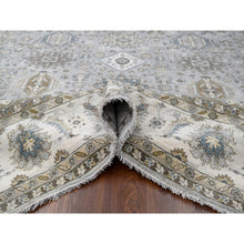 Load image into Gallery viewer, 11&#39;x11&#39; Agreeable Gray and Delicate White, Karajeh with All Over Geometric Design, Hand Knotted, Squarish Oriental 100% Wool Rug FWR508788