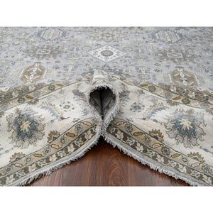 11'x11' Agreeable Gray and Delicate White, Karajeh with All Over Geometric Design, Hand Knotted, Squarish Oriental 100% Wool Rug FWR508788