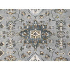 11'x11' Agreeable Gray and Delicate White, Karajeh with All Over Geometric Design, Hand Knotted, Squarish Oriental 100% Wool Rug FWR508788