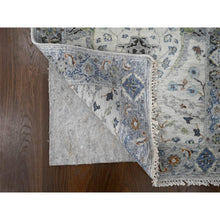 Load image into Gallery viewer, 2&#39;7&quot;x21&#39;8&quot; Seagull Gray, Hand Knotted Natural Dyes Oushak with Floral Motifs, Densely Woven, All Wool, XL Runner Oriental Rug FWR508848