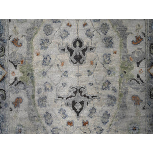 2'7"x21'8" Seagull Gray, Hand Knotted Natural Dyes Oushak with Floral Motifs, Densely Woven, All Wool, XL Runner Oriental Rug FWR508848