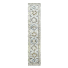 Load image into Gallery viewer, 2&#39;8&quot;x14&#39;1&quot; Habor Haze Gray With Ivory Border, Extra Soft Wool, Natural Dyes, Denser Weave, Hand Knotted Persian Village Inspired Geometric Medallions Design, Soft Pile, Oriental Runner Rug FWR508980