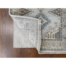 Load image into Gallery viewer, 2&#39;8&quot;x14&#39;1&quot; Habor Haze Gray With Ivory Border, Extra Soft Wool, Natural Dyes, Denser Weave, Hand Knotted Persian Village Inspired Geometric Medallions Design, Soft Pile, Oriental Runner Rug FWR508980