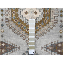 Load image into Gallery viewer, 2&#39;8&quot;x14&#39;1&quot; Habor Haze Gray With Ivory Border, Extra Soft Wool, Natural Dyes, Denser Weave, Hand Knotted Persian Village Inspired Geometric Medallions Design, Soft Pile, Oriental Runner Rug FWR508980