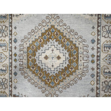 Load image into Gallery viewer, 2&#39;8&quot;x14&#39;1&quot; Habor Haze Gray With Ivory Border, Extra Soft Wool, Natural Dyes, Denser Weave, Hand Knotted Persian Village Inspired Geometric Medallions Design, Soft Pile, Oriental Runner Rug FWR508980