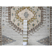 Load image into Gallery viewer, 2&#39;9&quot;x29&#39;10&quot; Skylight Gray, Pure Wool Persian Village Influence Design, Hand Knotted Large Geometrical Motifs, Denser Weave, Oriental XL Runner Rug FWR508986