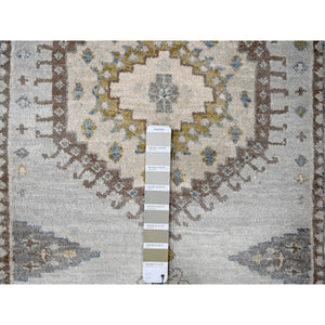 2'9"x29'10" Skylight Gray, Pure Wool Persian Village Influence Design, Hand Knotted Large Geometrical Motifs, Denser Weave, Oriental XL Runner Rug FWR508986