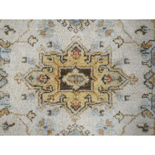 Load image into Gallery viewer, 2&#39;9&quot;x13&#39;8&quot; Snowbound White With American Silver Gray, Tribal Geometric Motifs Hand Knotted Karajeh Design, Vegetable Dyes, Soft Pile, 100% Wool, Runner Oriental Rug FWR509046