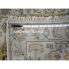 Load image into Gallery viewer, 2&#39;9&quot;x13&#39;8&quot; Snowbound White With American Silver Gray, Tribal Geometric Motifs Hand Knotted Karajeh Design, Vegetable Dyes, Soft Pile, 100% Wool, Runner Oriental Rug FWR509046