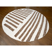 Load image into Gallery viewer, 12&#39;x12&#39; Dark Chestnut Brown With Eider White, Hand Knotted Modern Minimalist Stripe Design, Soft and Vibrant Pile, Vegetable Dyes, Extra Soft Wool Oriental Round Rug FWR509076