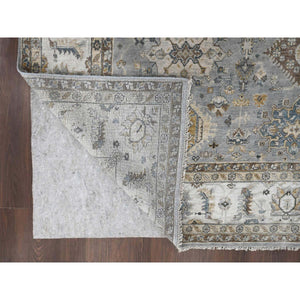 10'x13'9" Rainer Gray and Heron White, Karajeh All Over Geometric Design, Hand Knotted, Natural Dyes, 100% Wool, Oriental Rug FWR509082