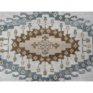 14'x14' BoothBay Gray and Oyster White, Natural Dyes, Densely Woven, Organic Wool, Hand Knotted Persian Village Inspired Geometric Medallions, Square Oriental Rug FWR509160