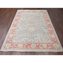 Load image into Gallery viewer, 9&#39;x11&#39;10&quot; Contented Green With Portia Red Border, Hand Knotted Lush and Plush Supple Collection, All Wool Soft Pile, Tone On Tone Oushak Design, Natural Dyes Oriental Rug FWR509358