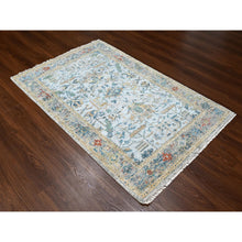 Load image into Gallery viewer, 4&#39;x5&#39;10&quot; Glacier Gray, Hand Knotted Organic Wool, Densely Woven, Broken and Erased Persian Heriz Design with Soft Color Pallet, Oriental Rug FWR509484