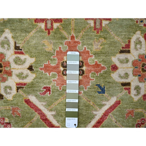 2'x3' Fern Green, Soft and Vibrant Pile, Green Heriz All Over Design, Organic Wool, Hand Knotted, Mat Oriental Rug FWR509502