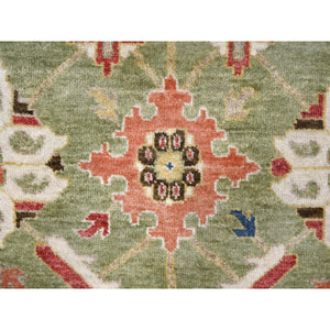 2'x3' Fern Green, Soft and Vibrant Pile, Green Heriz All Over Design, Organic Wool, Hand Knotted, Mat Oriental Rug FWR509502