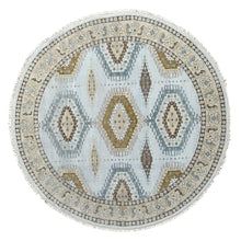 Load image into Gallery viewer, 8&#39;x8&#39; Gossamer Veil Gray, Shiny Wool Densely Woven, Persian Village Influence Large Medallion Design, Natural Dyes, Hand Knotted Oriental Round Rug FWR509526