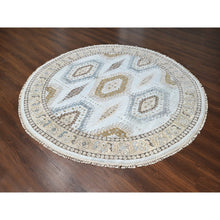 Load image into Gallery viewer, 8&#39;x8&#39; Gossamer Veil Gray, Shiny Wool Densely Woven, Persian Village Influence Large Medallion Design, Natural Dyes, Hand Knotted Oriental Round Rug FWR509526