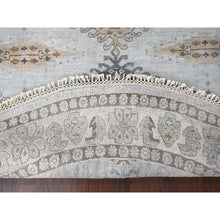 Load image into Gallery viewer, 8&#39;x8&#39; Gossamer Veil Gray, Shiny Wool Densely Woven, Persian Village Influence Large Medallion Design, Natural Dyes, Hand Knotted Oriental Round Rug FWR509526