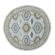 Load image into Gallery viewer, 6&#39;x6&#39; Oyster Gray, Persian 100% Wool Village Inspired Geometric Diamond Pattern, Denser Weave, Hand Knotted Vegetable Dyes, Round Oriental Rug FWR509532