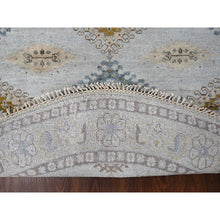 Load image into Gallery viewer, 6&#39;x6&#39; Oyster Gray, Persian 100% Wool Village Inspired Geometric Diamond Pattern, Denser Weave, Hand Knotted Vegetable Dyes, Round Oriental Rug FWR509532