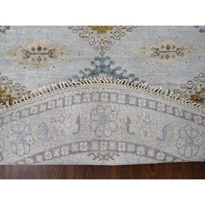 6'x6' Oyster Gray, Persian 100% Wool Village Inspired Geometric Diamond Pattern, Denser Weave, Hand Knotted Vegetable Dyes, Round Oriental Rug FWR509532