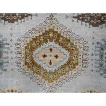 Load image into Gallery viewer, 6&#39;x6&#39; Oyster Gray, Persian 100% Wool Village Inspired Geometric Diamond Pattern, Denser Weave, Hand Knotted Vegetable Dyes, Round Oriental Rug FWR509532