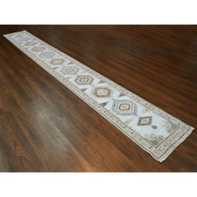 Load image into Gallery viewer, 2&#39;7&quot;x19&#39;9&quot; Rainwashed Gray With Alabaster White Border, Hand Knotted Pure Wool, Persian Village Influence With All Over Large Medallions, Natural Dyes, XL Runner Oriental Densely Woven Rug FWR509538