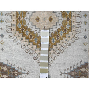 2'7"x19'9" Rainwashed Gray With Alabaster White Border, Hand Knotted Pure Wool, Persian Village Influence With All Over Large Medallions, Natural Dyes, XL Runner Oriental Densely Woven Rug FWR509538