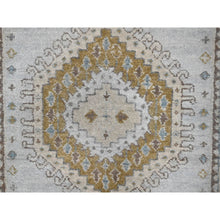 Load image into Gallery viewer, 2&#39;7&quot;x19&#39;9&quot; Rainwashed Gray With Alabaster White Border, Hand Knotted Pure Wool, Persian Village Influence With All Over Large Medallions, Natural Dyes, XL Runner Oriental Densely Woven Rug FWR509538