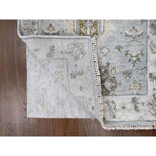 Load image into Gallery viewer, 2&#39;7&quot;x27&#39;9&quot; Seraph Gray With White Smoke, Karajeh Design with Geometric Motifs, Soft to the Touch Pile, Hand Knotted, Pure Wool, Vegetable Dyes, XL Runner Oriental Rug FWR509886