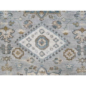 2'7"x27'9" Seraph Gray With White Smoke, Karajeh Design with Geometric Motifs, Soft to the Touch Pile, Hand Knotted, Pure Wool, Vegetable Dyes, XL Runner Oriental Rug FWR509886