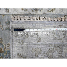 Load image into Gallery viewer, 2&#39;7&quot;x27&#39;9&quot; Seraph Gray With White Smoke, Karajeh Design with Geometric Motifs, Soft to the Touch Pile, Hand Knotted, Pure Wool, Vegetable Dyes, XL Runner Oriental Rug FWR509886