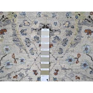 2'6"x30'4" Argos Gray, Soft and Shiny Wool, Densely Woven, Hand Knotted Oushak All Over Floral Design, Natural Dyes, XL Runner Oriental Rug FWR509898