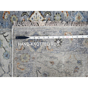 2'6"x30'4" Argos Gray, Soft and Shiny Wool, Densely Woven, Hand Knotted Oushak All Over Floral Design, Natural Dyes, XL Runner Oriental Rug FWR509898