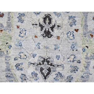 2'5"x30'4" Curio With Marina Gray Border, Densely Woven 100% Wool, Natural Dyes, Hand Knotted Oushak With Floral Design, Oriental XL Runner Rug FWR509904