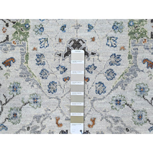 2'6"x23'10" Dolphin Gray, Oushak Design Denser Weave, All Over Floral Motifs, All Wool, Vegetable Dyes, XL Runner Hand Knotted Oriental Rug FWR509910