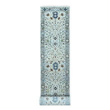 Load image into Gallery viewer, 2&#39;8&quot;x23&#39;10&quot; Cloudy Gray, Natural Dyes, Oushak Design, Hand Knotted Velvety Wool, Denser Weave, Floral Pattern, XL Runner Oriental Rug FWR509916